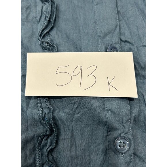 No Boundaries Button Front Ruffle Chambray Shirt Blue Embellished Career OffIce - Picture 8 of 9